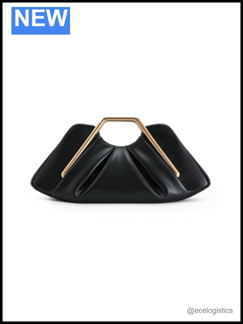 Designer Metal Frame Clutch, Geometric PU Leather Handbag with Gold Metal
